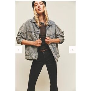Veste Free People En Jean Noir - Style Moto, Manches Longues, Drapé Devant - Taille S (mesures Fournies)